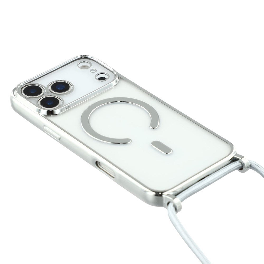 EIDERWOOD iPhone 17 Pro Flexible Plastic Case with Adjustable Strap - MagSafe Compatible - Transparent / Silver