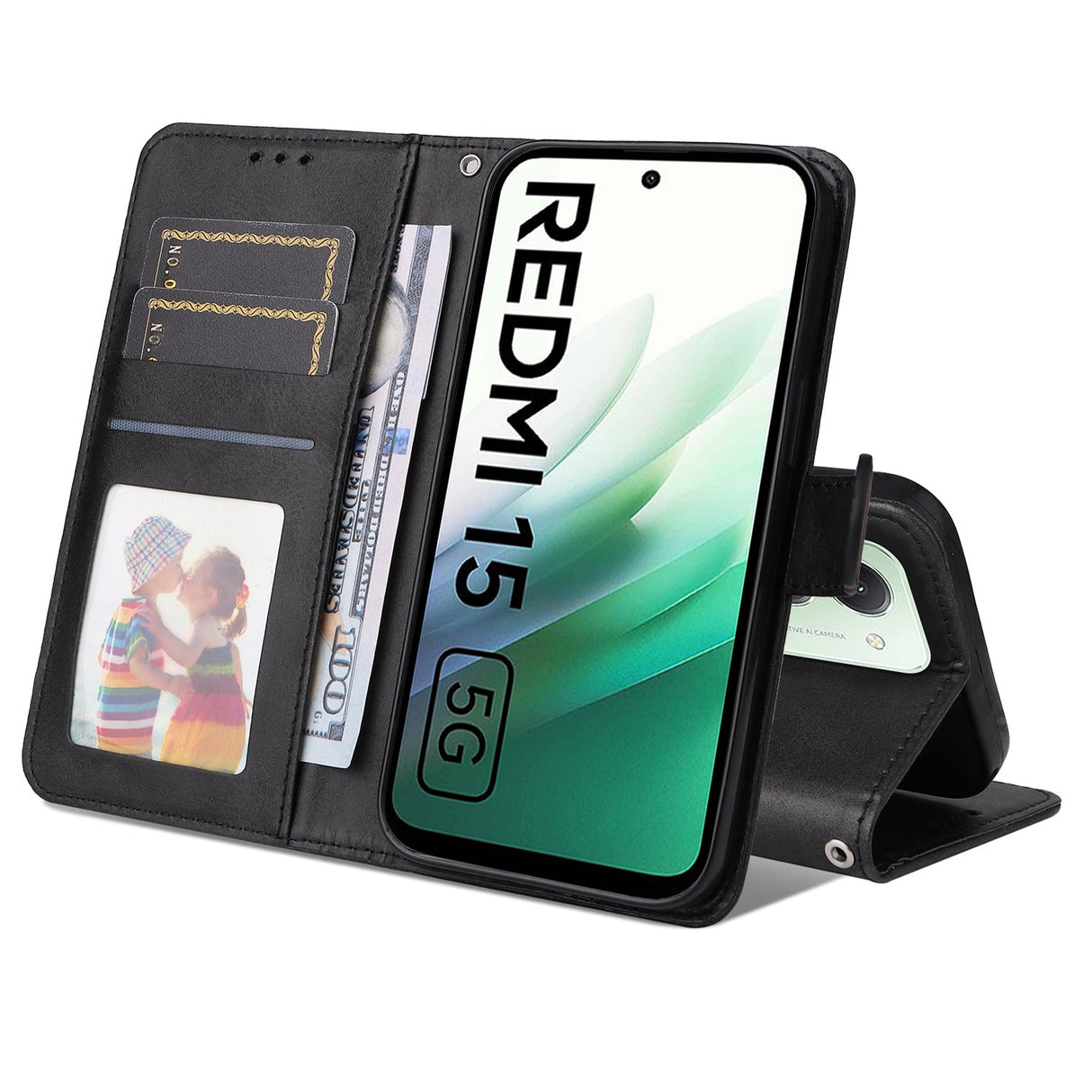 Xiaomi Redmi 15 (4G) EIDERWOOD Faux Leather Flip Case with Card Holder & Strap - Black