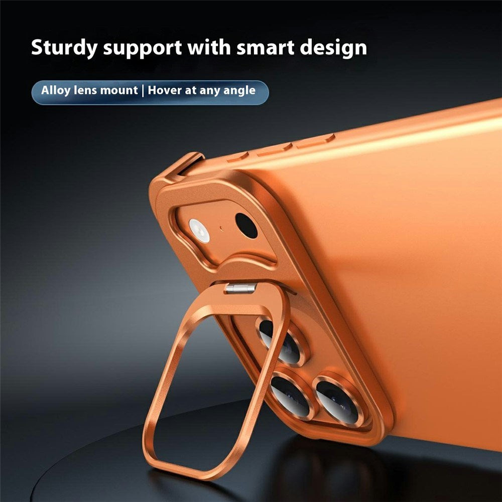 iPhone 17 Pro Two-Piece Metal Bumper Case with Stand & Lens Protector - Orange