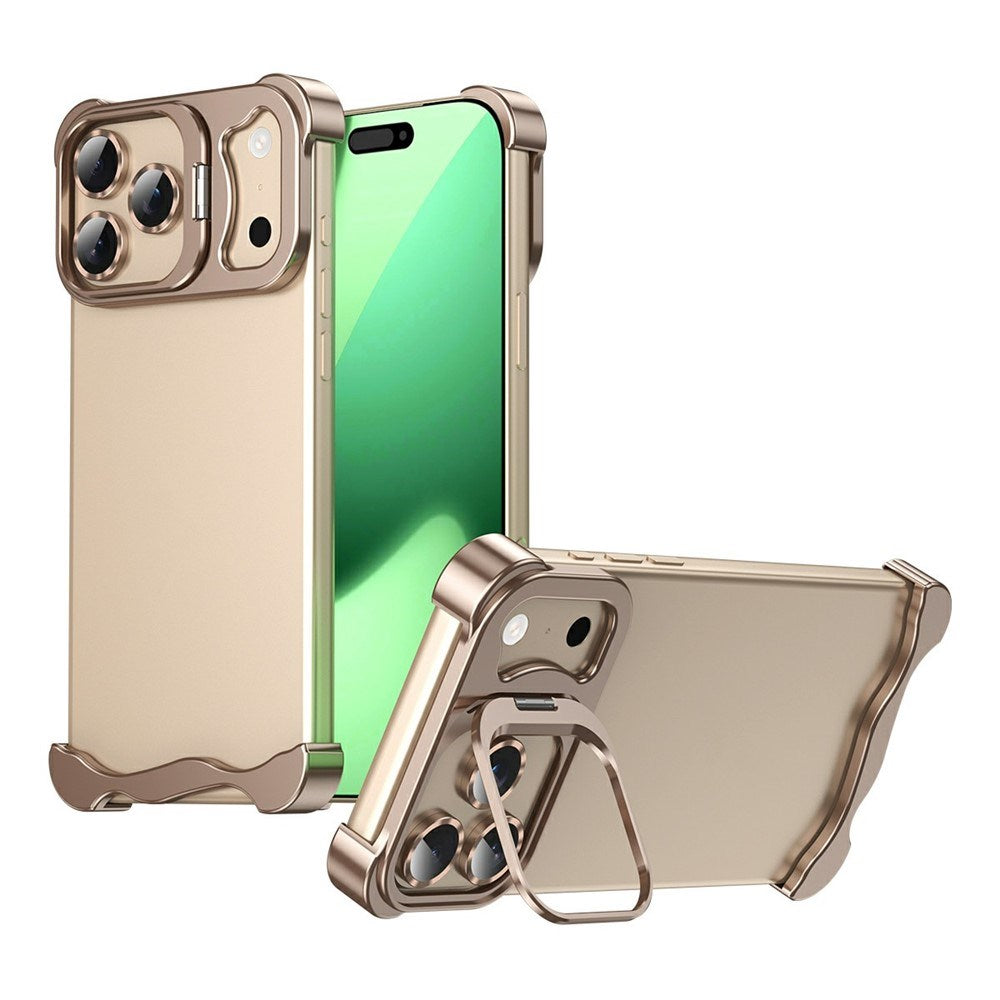 iPhone 17 Pro Two-Piece Metal Bumper Case with Stand & Lens Protector - Gold