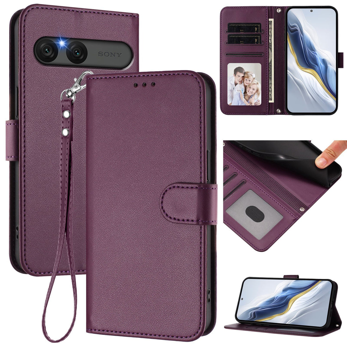 EIDERWOOD Sony Xperia 10 VII Faux Leather Flip Case with Card Holder & Strap - Purple