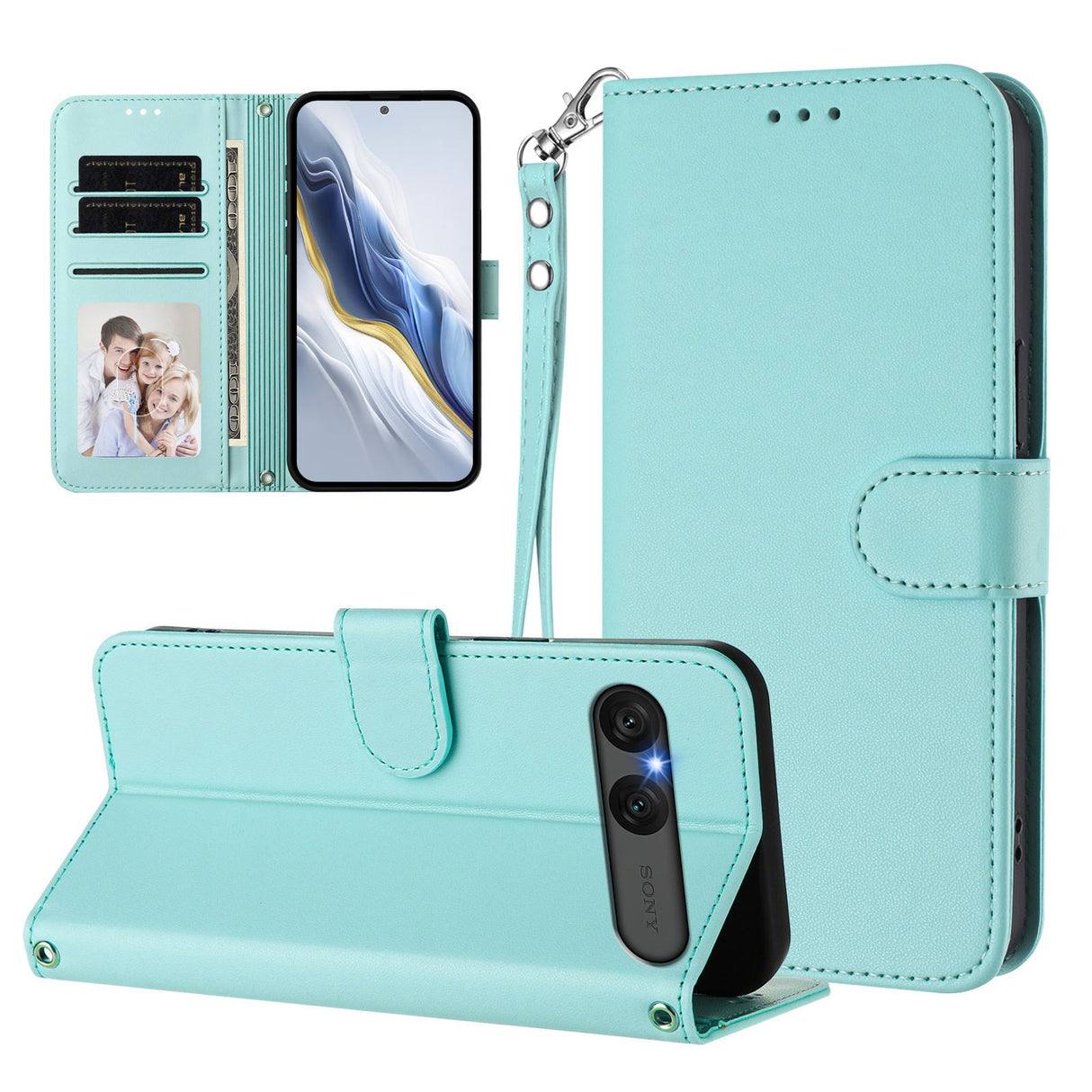EIDERWOOD Sony Xperia 10 VII Faux Leather Flip Case with Card Holder & Strap - Light Blue