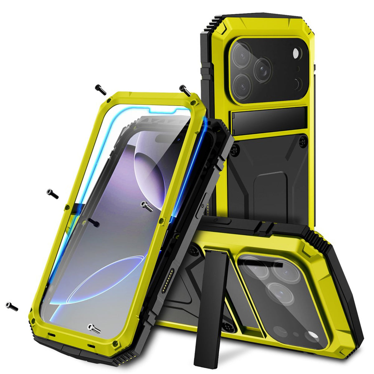 iPhone 18 Pro Max / 17 Pro Max R-JUST Hybrid Rugged Case with Built-In Screen Protector & Kickstand - Yellow
