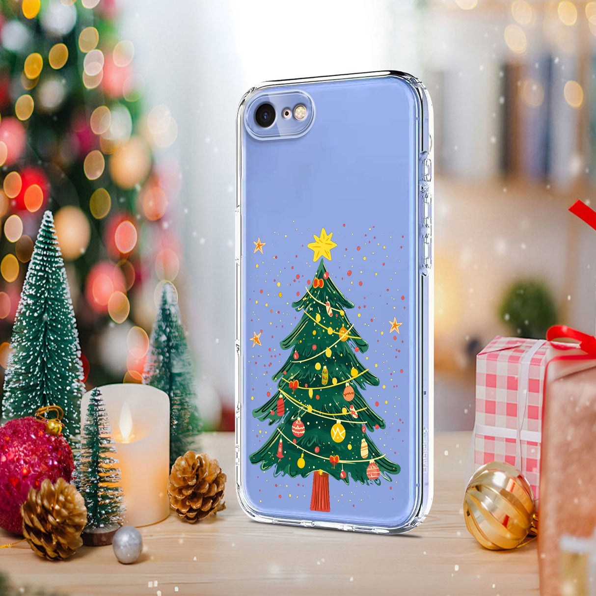 EIDERWOOD iPhone SE (2022 / 2020) / 8 / 7 Flexible Plastic Christmas Case with Motif - Transparent / Christmas Tree