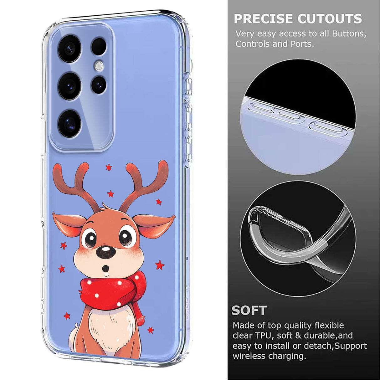 EIDERWOOD Samsung Galaxy S24 Ultra Flexible Plastic Christmas Case with Motif - Transparent / Reindeer