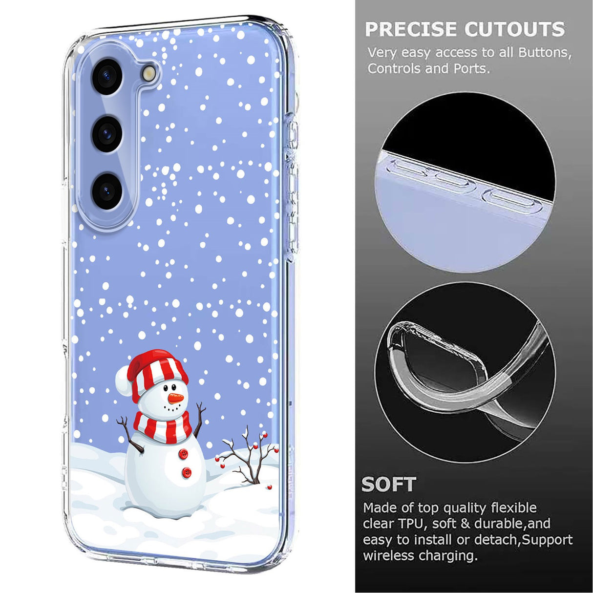 EIDERWOOD Samsung Galaxy S23 Flexible Plastic Christmas Case with Motif - Transparent / Snowman