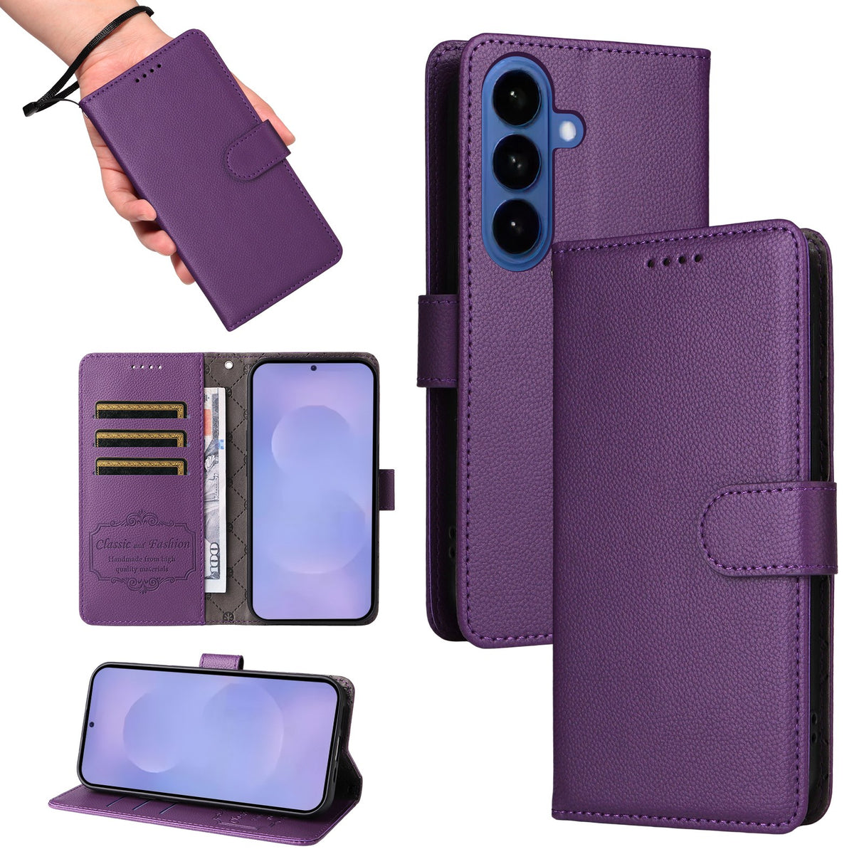Samsung Galaxy S26 / S26 Pro EIDERWOOD Faux Leather Flip Case with Strap - Purple