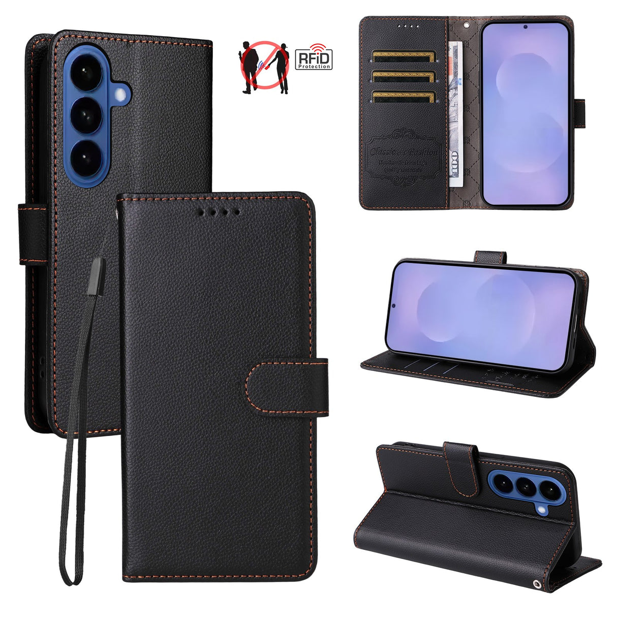 Samsung Galaxy S26 / S26 Pro EIDERWOOD Faux Leather Flip Case with Strap - Black