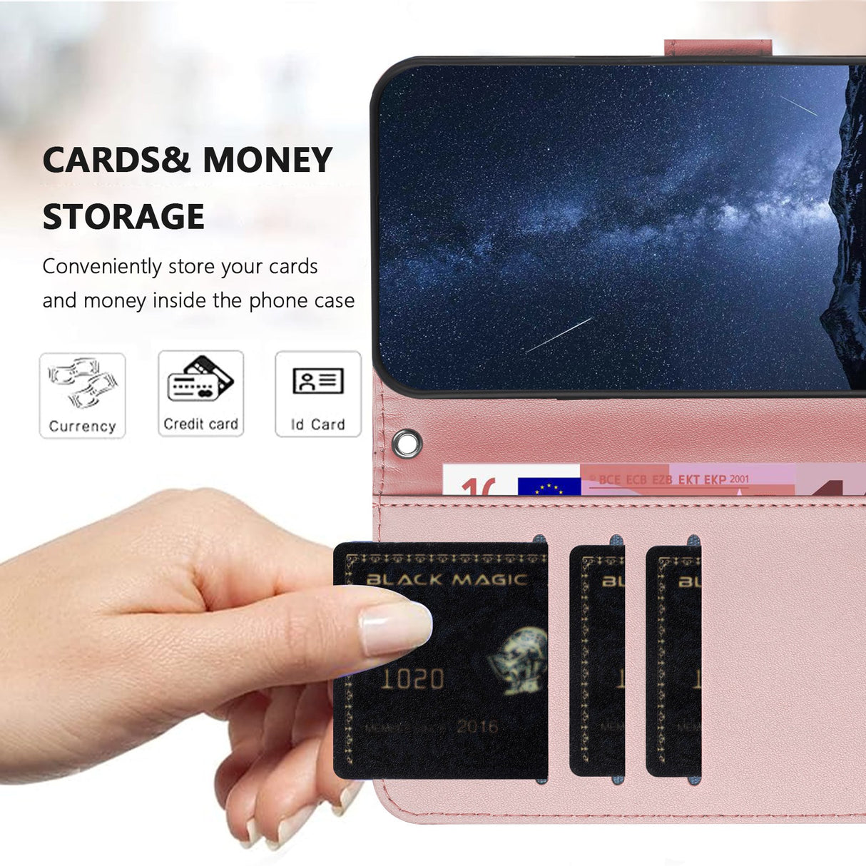 Honor Magic8 Lite EIDERWOOD Faux Leather Flip Case with Card Holder & Stand Function - Rose Gold