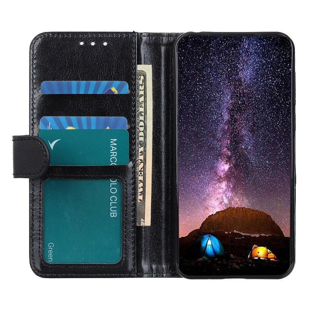 Motorola Moto G06 EIDERWOOD Leather Flip Case w. Card Holder - Black