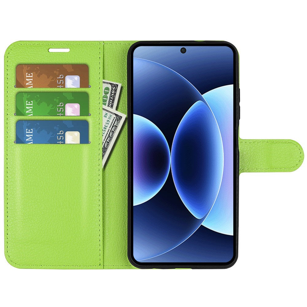 Xiaomi 17 Pro AMORUS Litchi Texture Leather Flip Case w. Wallet - Green