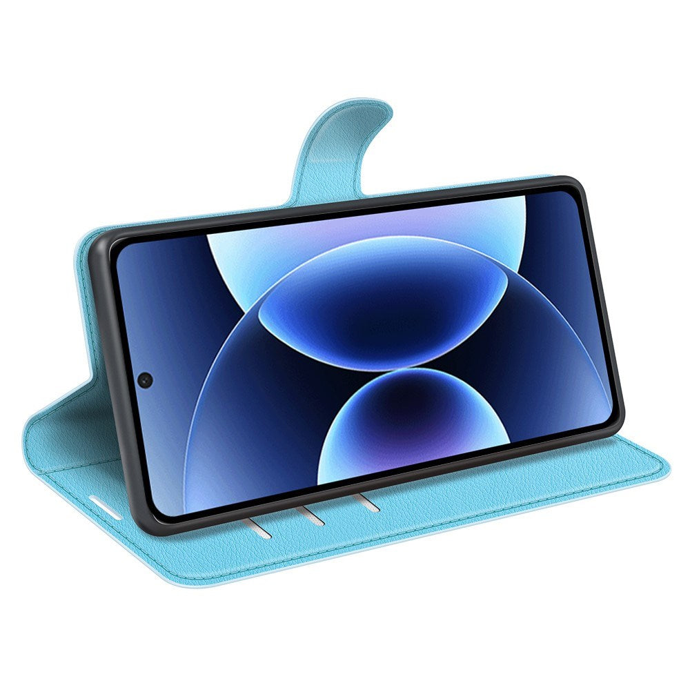 Xiaomi 17 Pro AMORUS Litchi Texture Leather Flip Case w. Wallet - Blue