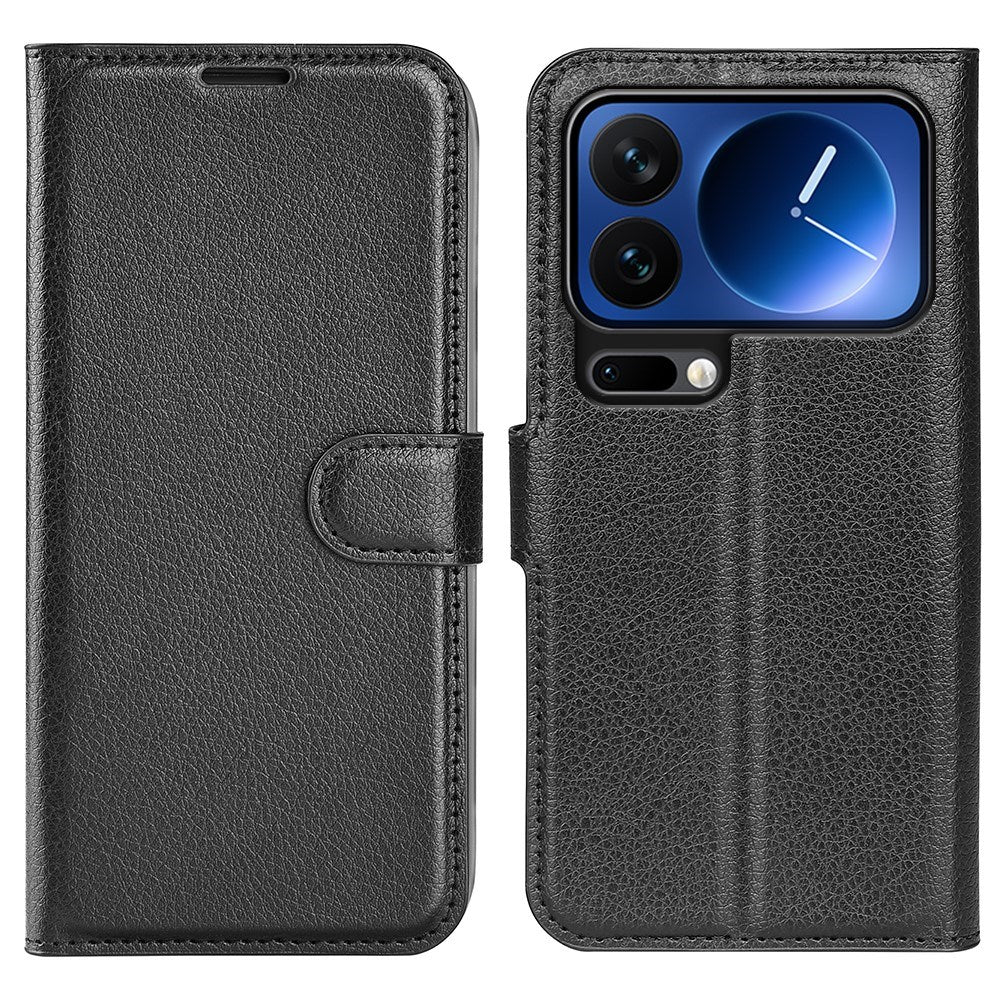 Xiaomi 17 Pro Max AMORUS Litchi Texture Leather Flip Case w. Wallet - Black