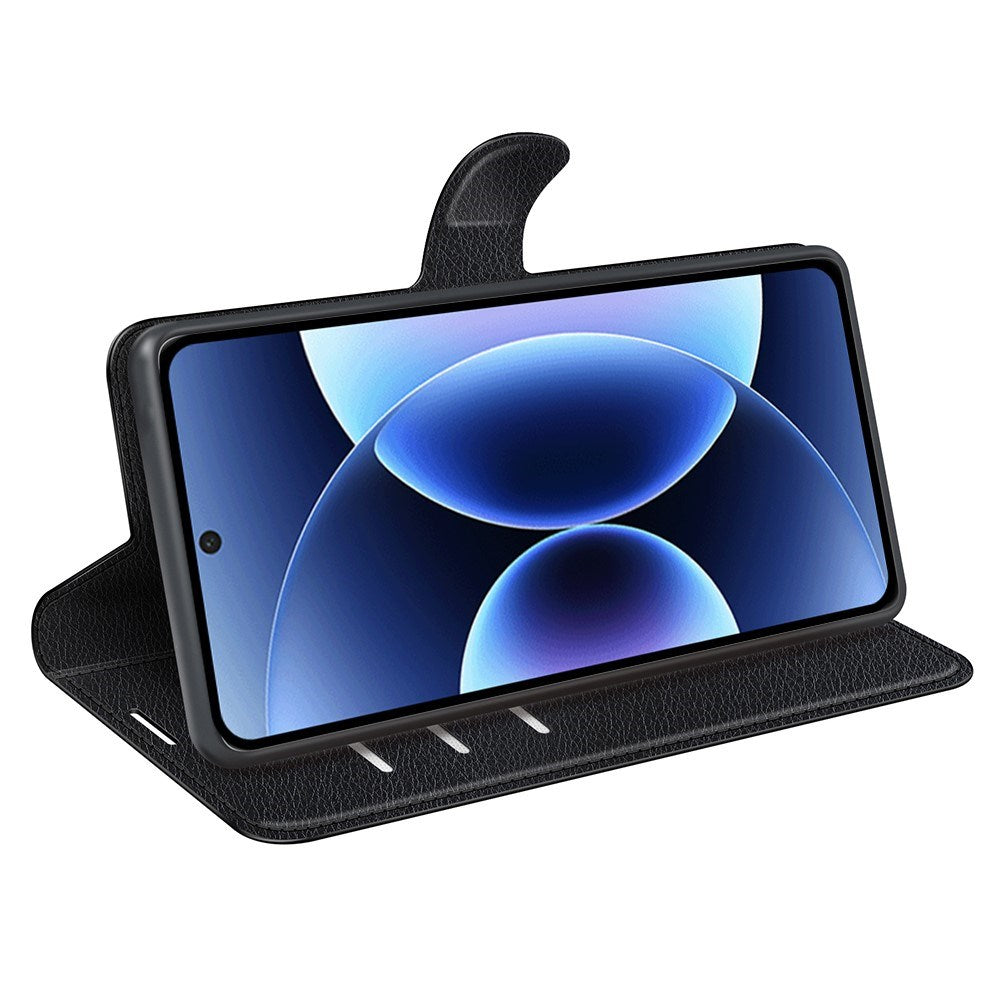 Xiaomi 17 Pro Max AMORUS Litchi Texture Leather Flip Case w. Wallet - Black