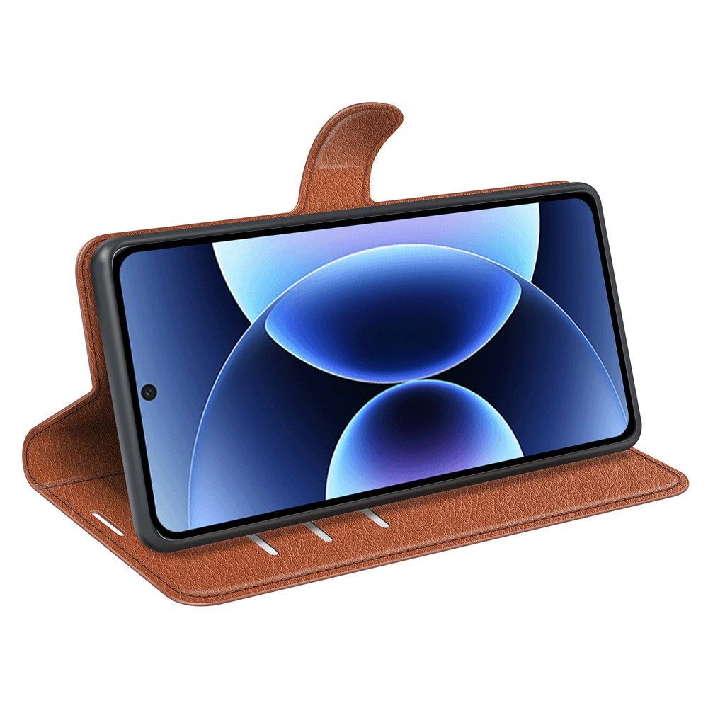 Xiaomi 17 Pro Max AMORUS Litchi Texture Leather Flip Case w. Wallet - Brown