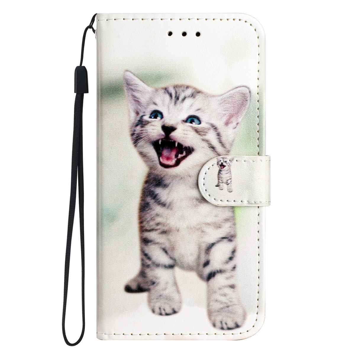 Samsung Galaxy A57 EIDERWOOD Faux Leather Flip Case with Pattern & Strap - Cat