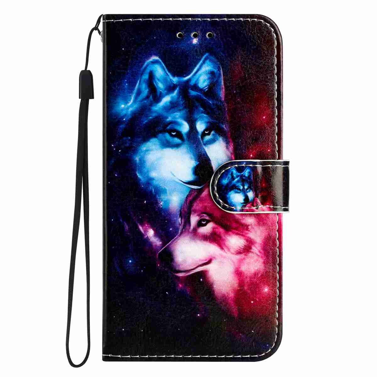 Samsung Galaxy A57 EIDERWOOD Faux Leather Flip Case with Pattern & Strap - Wolves