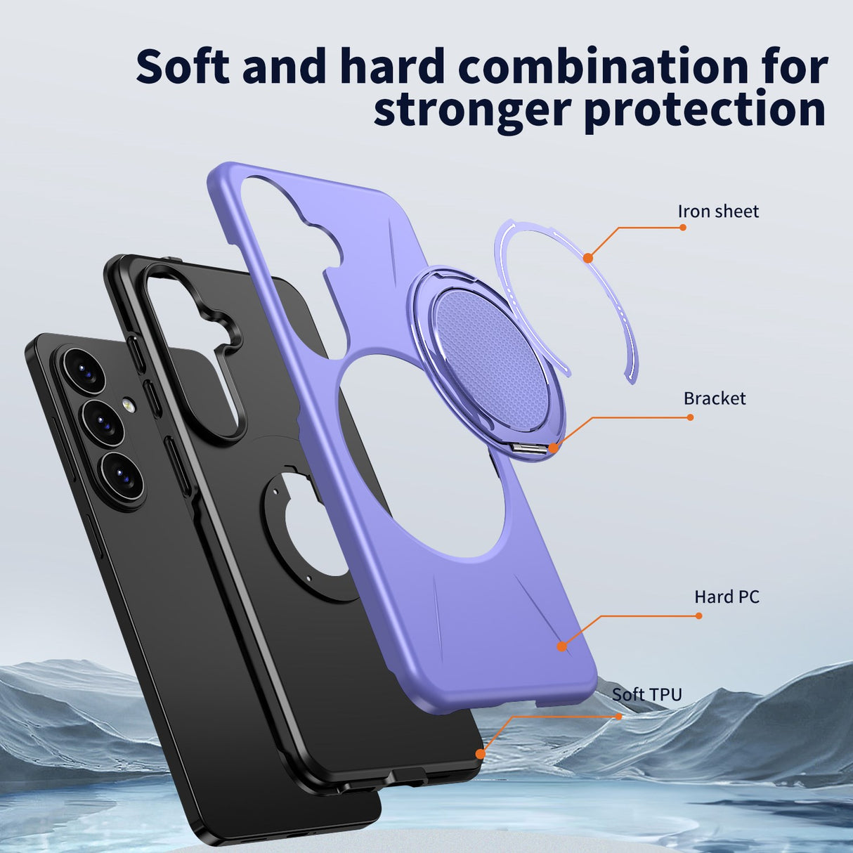 Samsung Galaxy S26 EIDERWOOD Hybrid Plastic Case with Rotating Kickstand – Purple