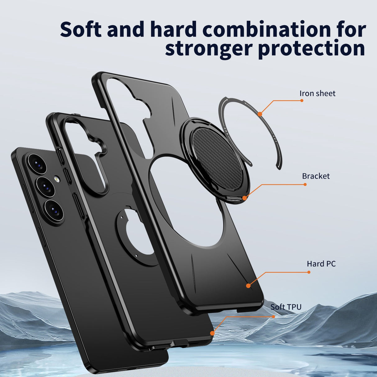 Samsung Galaxy S26 EIDERWOOD Hybrid Plastic Case with Rotating Kickstand – Black