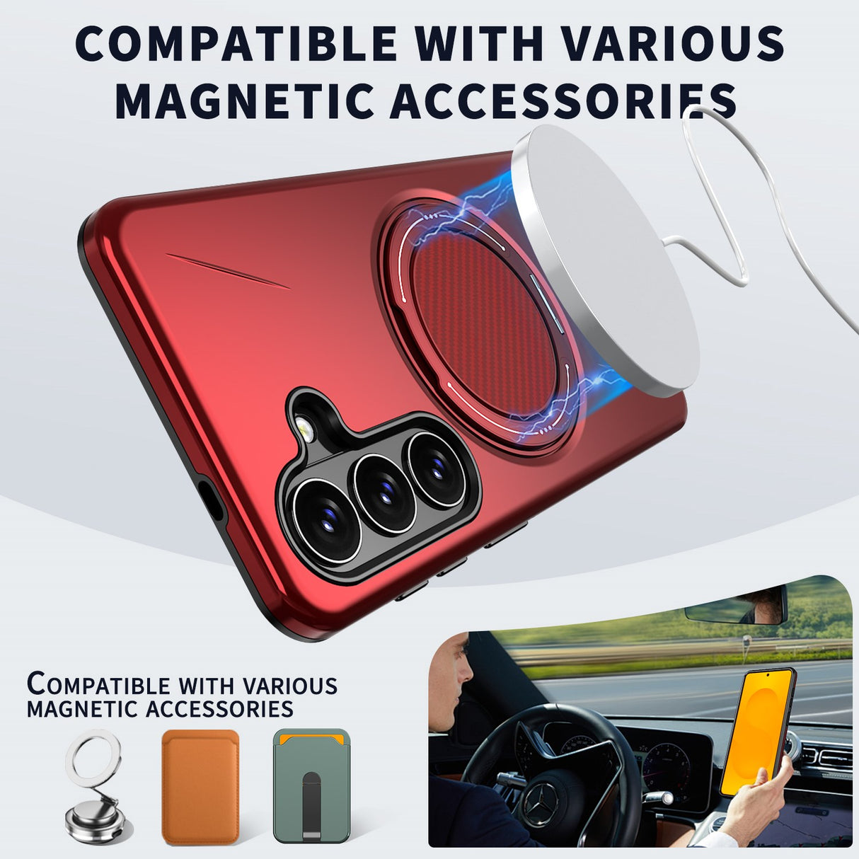 Samsung Galaxy S26 EIDERWOOD Hybrid Plastic Case with Rotating Kickstand - Red