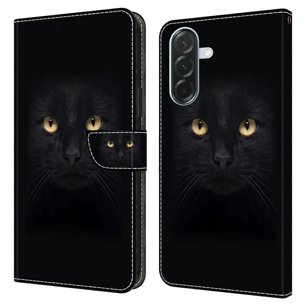 Samsung Galaxy A37 EIDERWOOD Flip Case with Card Holder & Stand Function - Black Cat