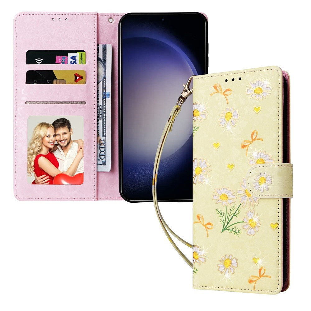 Samsung Galaxy S26 EIDERWOOD Faux Leather Flip Case with Flowers - Yellow Daisy