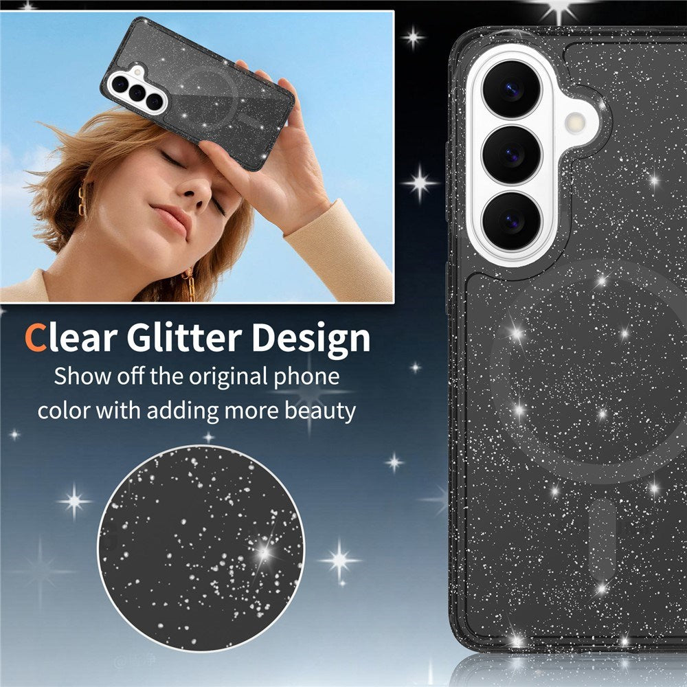 Samsung Galaxy S26 EIDERWOOD Magnetic Plastic Glitter Case - MagSafe Compatible - Transparent / Black