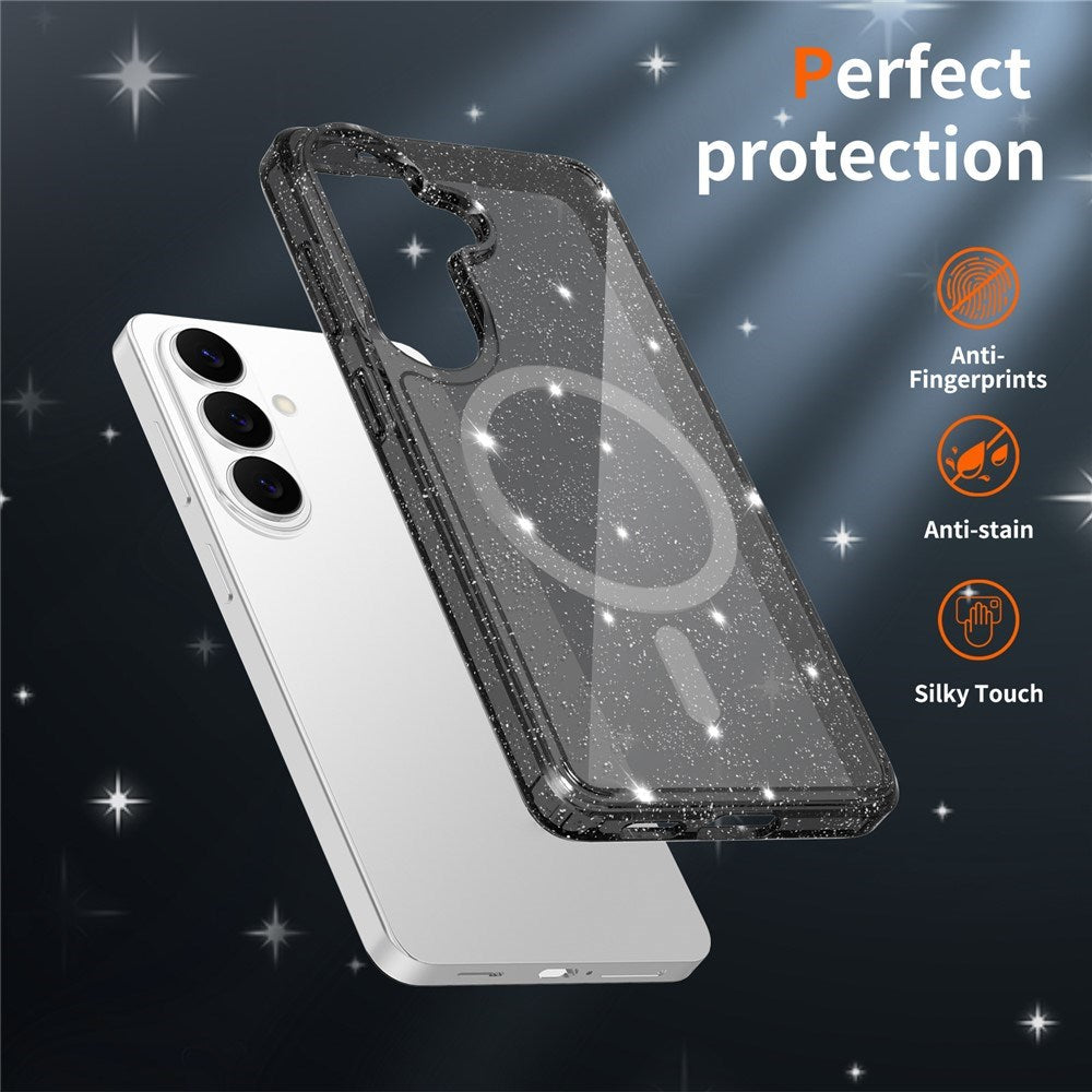 Samsung Galaxy S26 EIDERWOOD Magnetic Plastic Glitter Case - MagSafe Compatible - Transparent / Black