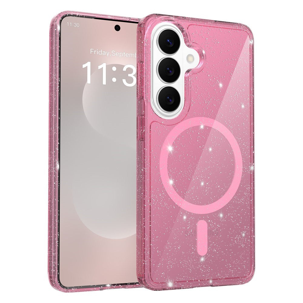 Samsung Galaxy S26 EIDERWOOD Magnetic Plastic Glitter Case - MagSafe Compatible - Transparent / Pink
