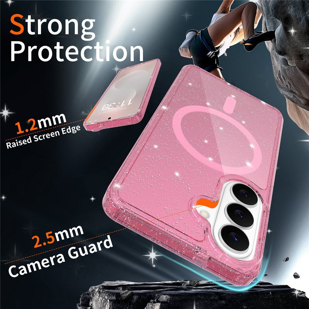 Samsung Galaxy S26 EIDERWOOD Magnetic Plastic Glitter Case - MagSafe Compatible - Transparent / Pink