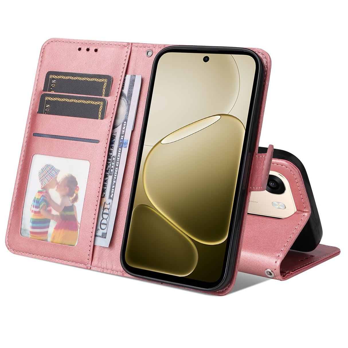 OPPO A6x EIDERWOOD Faux Leather Flip Case with Card Holder & Stand Function - Pink
