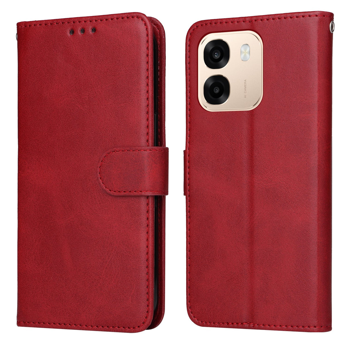 OPPO A6x EIDERWOOD Faux Leather Flip Case with Card Holder & Stand Function - Red