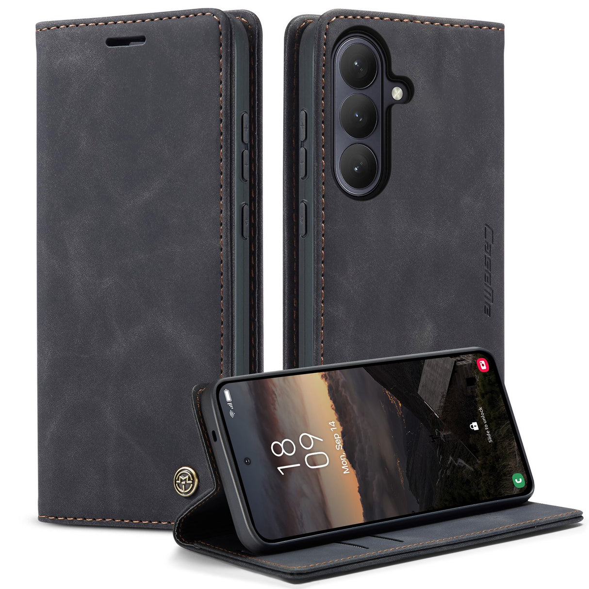 Samsung Galaxy S26 CASEME Artificial Leather Flip Case with Stand & Card Holder - Black