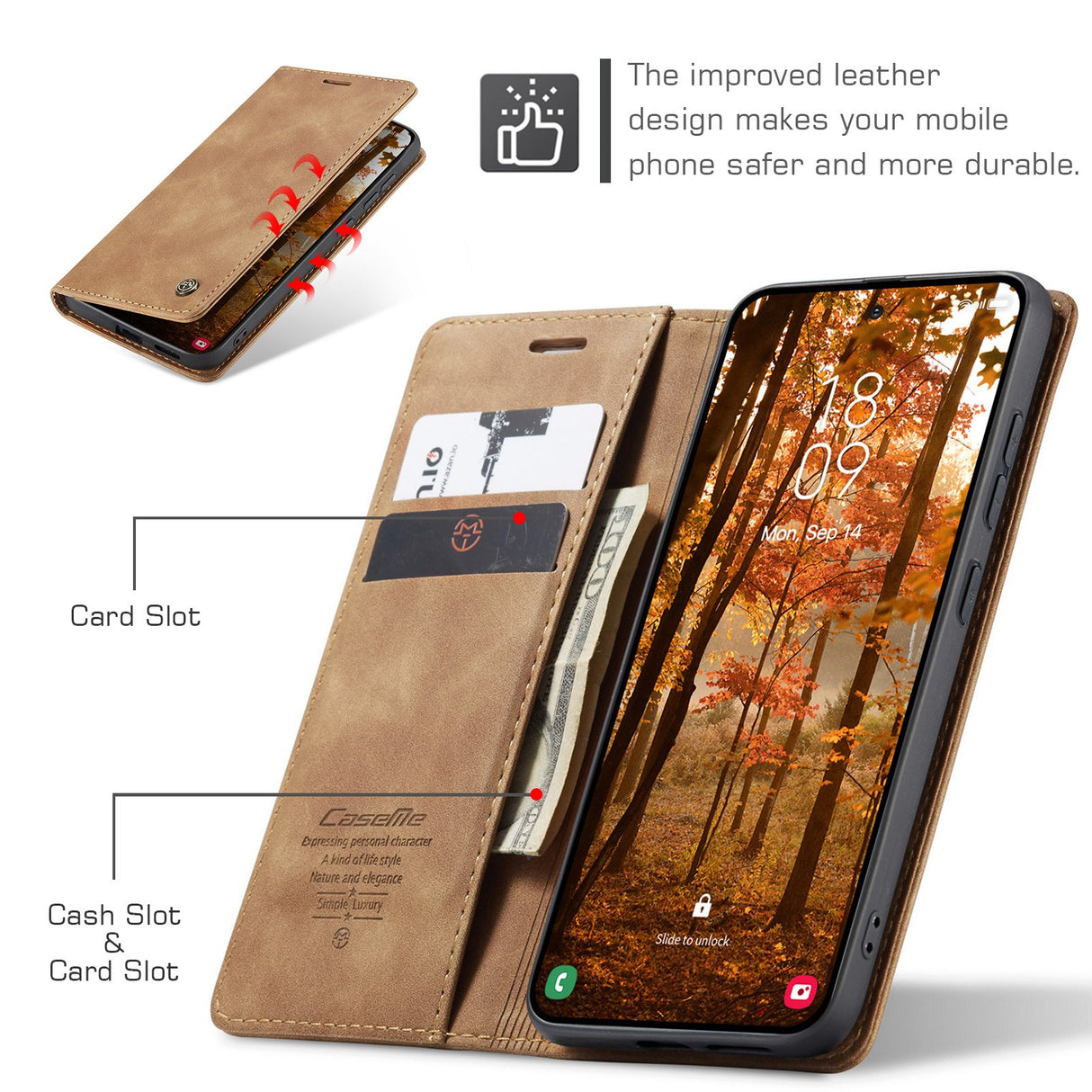 Samsung Galaxy S26 CASEME Artificial Leather Flip Case with Stand & Card Holder - Light Brown