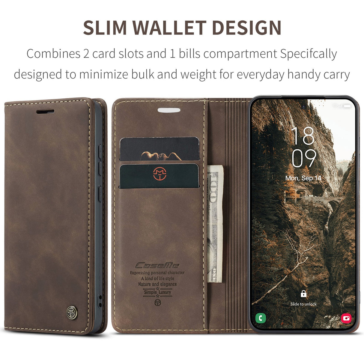 Samsung Galaxy S26 CASEME Artificial Leather Flip Case with Stand & Card Holder - Brown