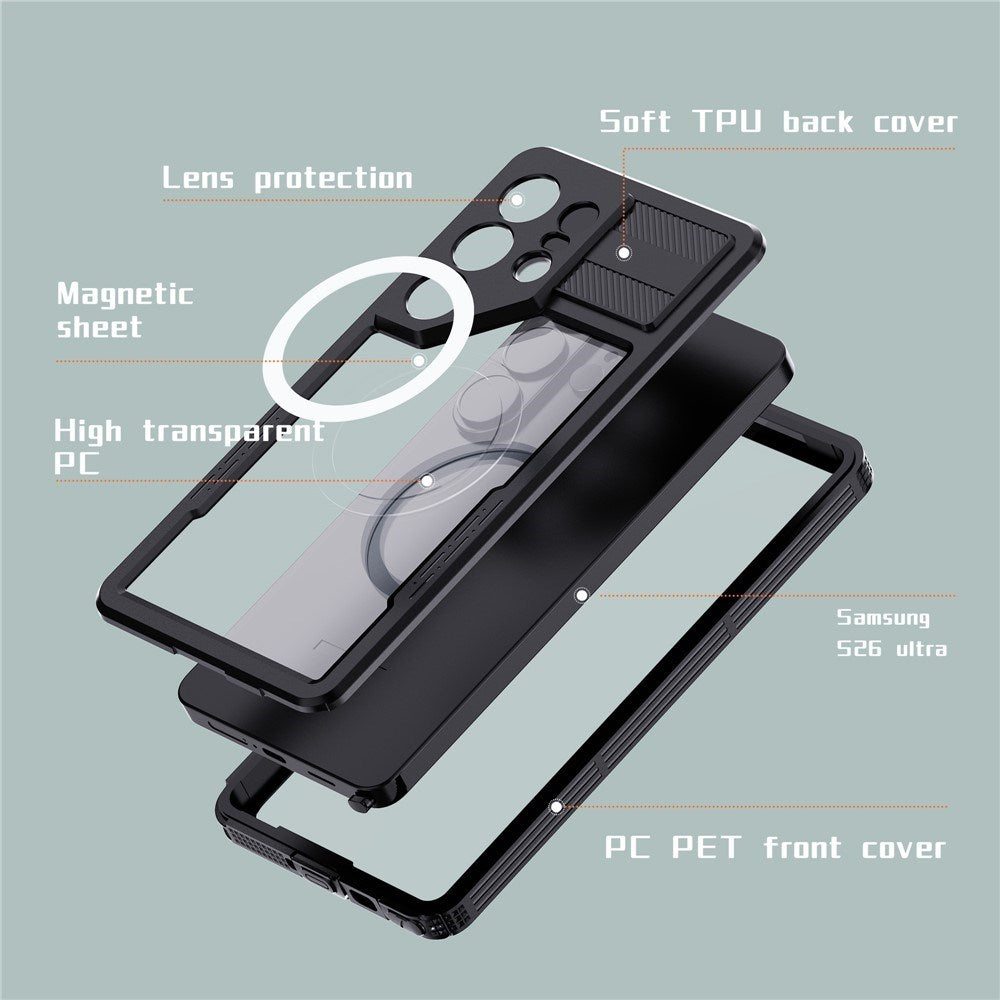 Samsung Galaxy S26 Ultra Redpebber Waterproof Hybrid Plastic Case – MagSafe Compatible – Black