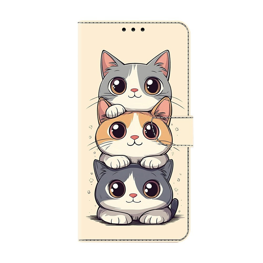 Samsung Galaxy A37 EIDERWOOD Faux Leather Case with Built-in Card Holder & Stand Function - Cats