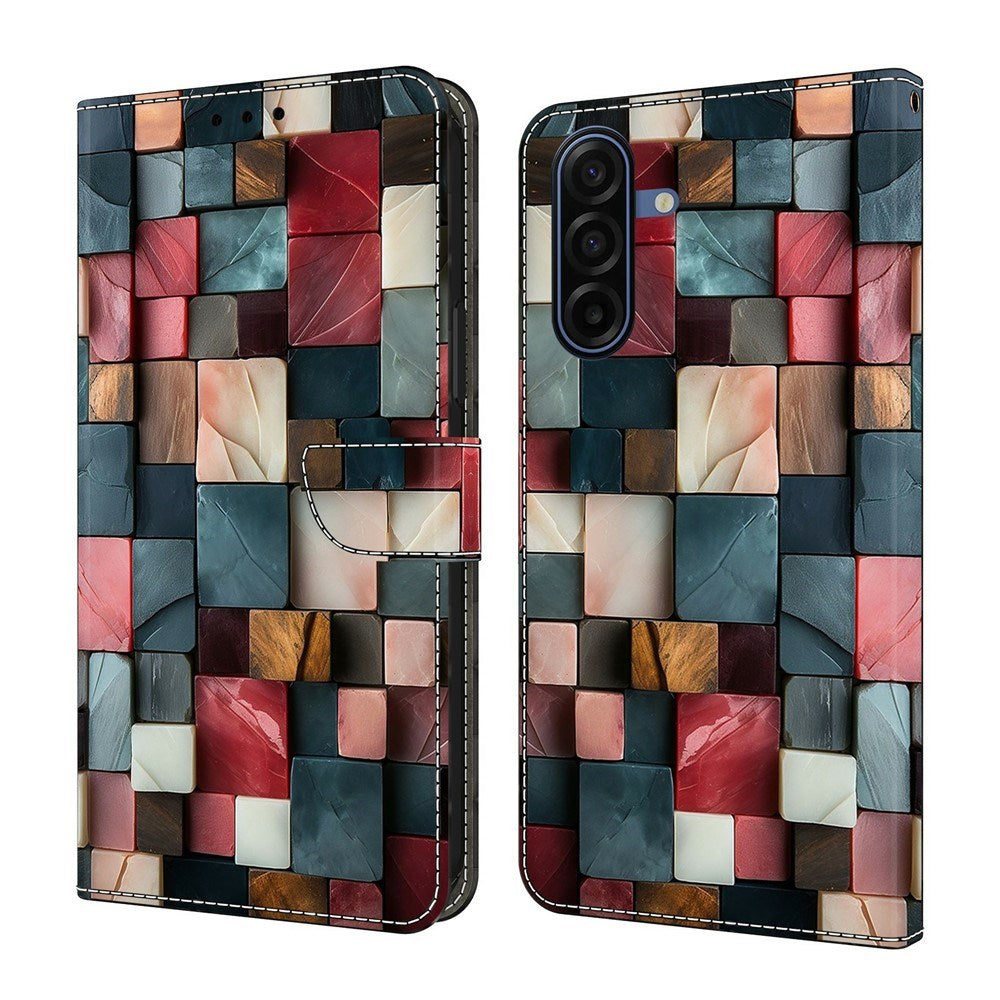 Samsung Galaxy A57 EIDERWOOD Faux Leather Case with Built-in Card Holder & Stand Function - Colorful Squares