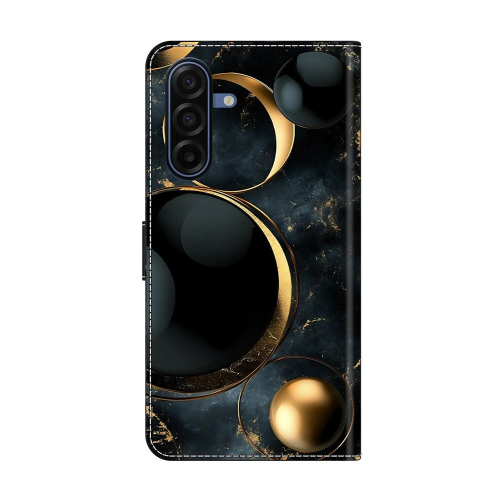 Samsung Galaxy A57 EIDERWOOD Faux Leather Case with Built-in Card Holder & Stand Function - Gold Rings
