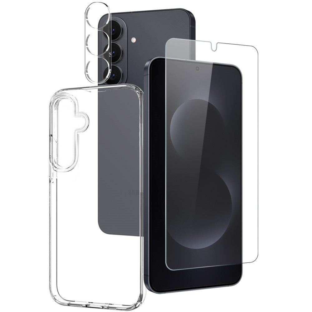 Samsung Galaxy S26+ (Plus) NORTHJO 3-in-1 Protection Set with Flexible Plastic Case / Tempered Screen Protector Glass / Camera Lens Protector Glass - Transparent