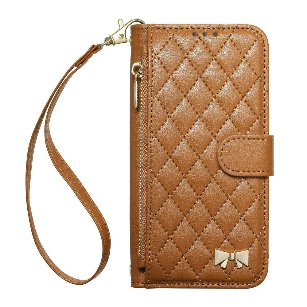 iPhone 18 Pro / 17 Pro EIDERWOOD Faux Leather Flip Case with Texture & Strap - Brown