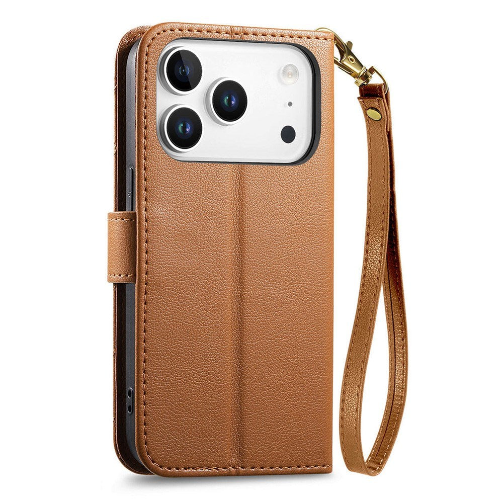 iPhone 18 Pro Max / 17 Pro Max EIDERWOOD Faux Leather Flip Case with Texture & Strap - Brown