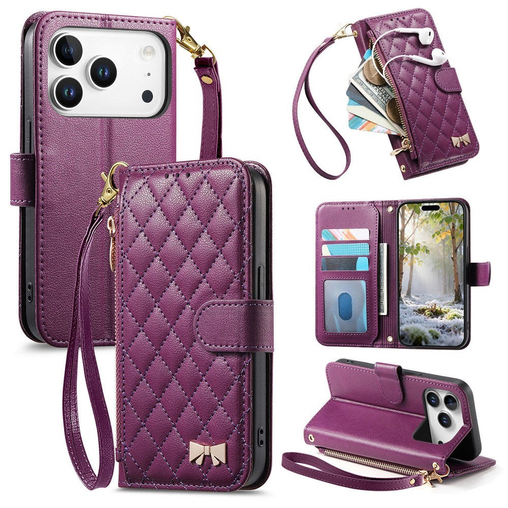iPhone 18 Pro Max / 17 Pro Max EIDERWOOD Faux Leather Flip Case with Texture & Strap - Purple