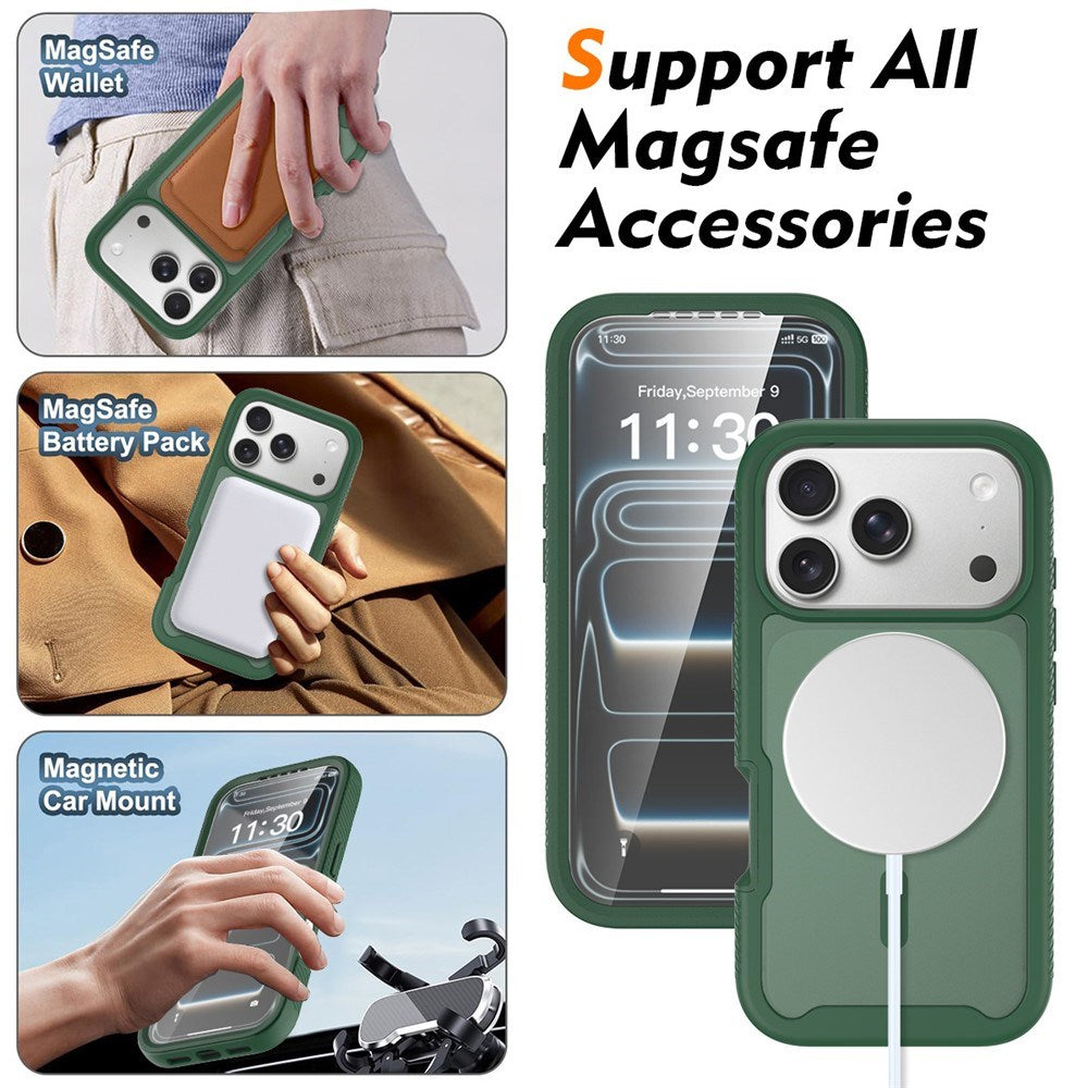 iPhone 18 Pro / 17 Pro EIDERWOOD 2-in-1 Matte Hybrid Plastic Case w. Screen Protector Film - MagSafe Compatible - Green