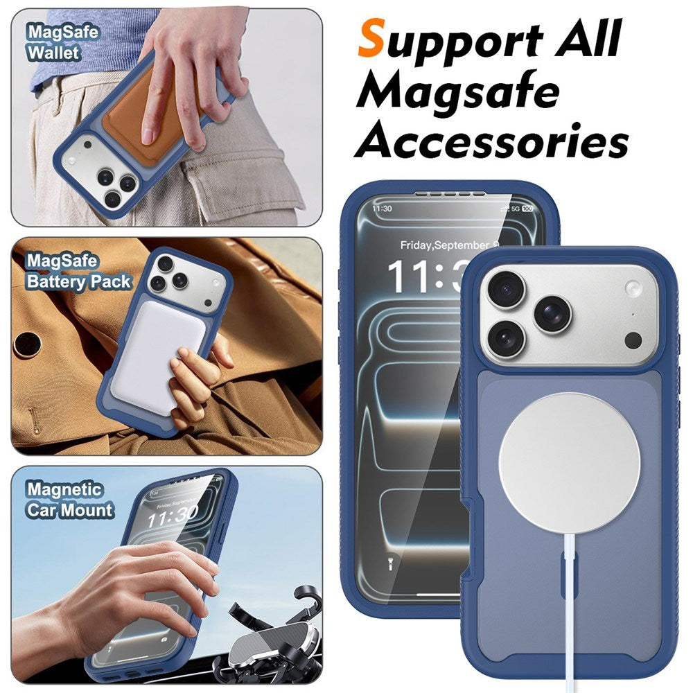 iPhone 18 Pro Max / 17 Pro Max EIDERWOOD 2-in-1 Matte Hybrid Plastic Case w. Screen Protector Film - MagSafe Compatible - Blue
