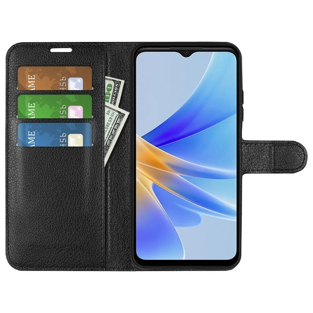 OPPO A17 EIDERWOOD Faux Leather Flip Case with Card Holder & Stand Function - Black