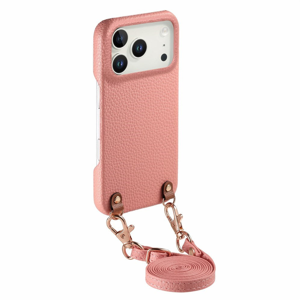 iPhone 17 Pro EIDERWOOD Faux Leather Back Case with Strap - Pink