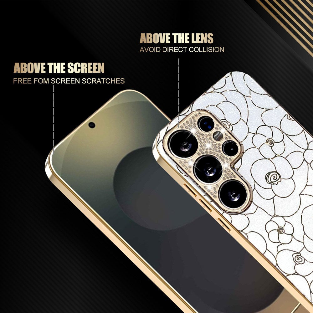 Samsung Galaxy S26 Ultra EIDERWOOD Hybrid Plastic Case with Flowers & Diamond Camera - White