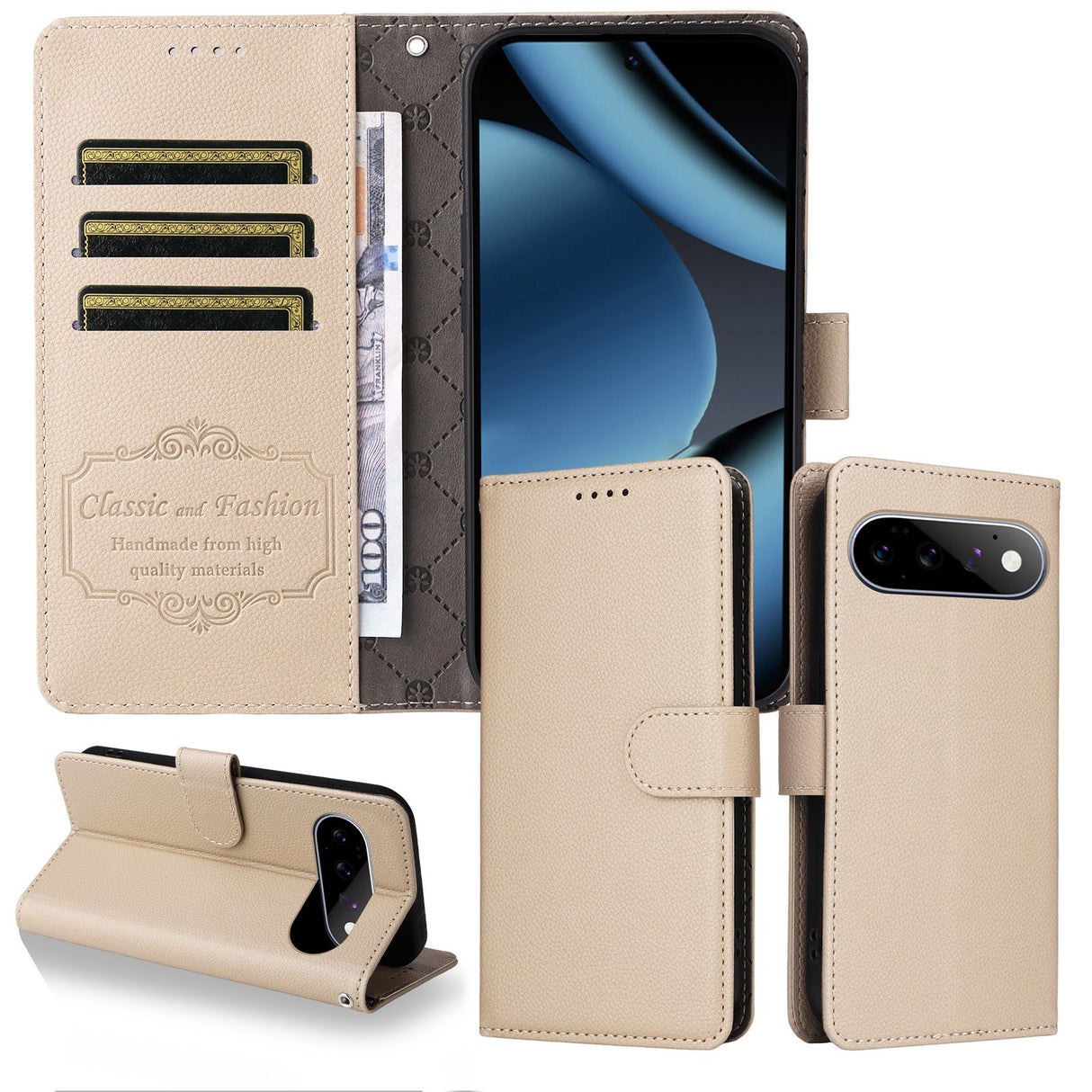 EIDERWOOD Google Pixel 11 / 11 Pro Flip Case - Card Holder & Wrist Strap - Beige