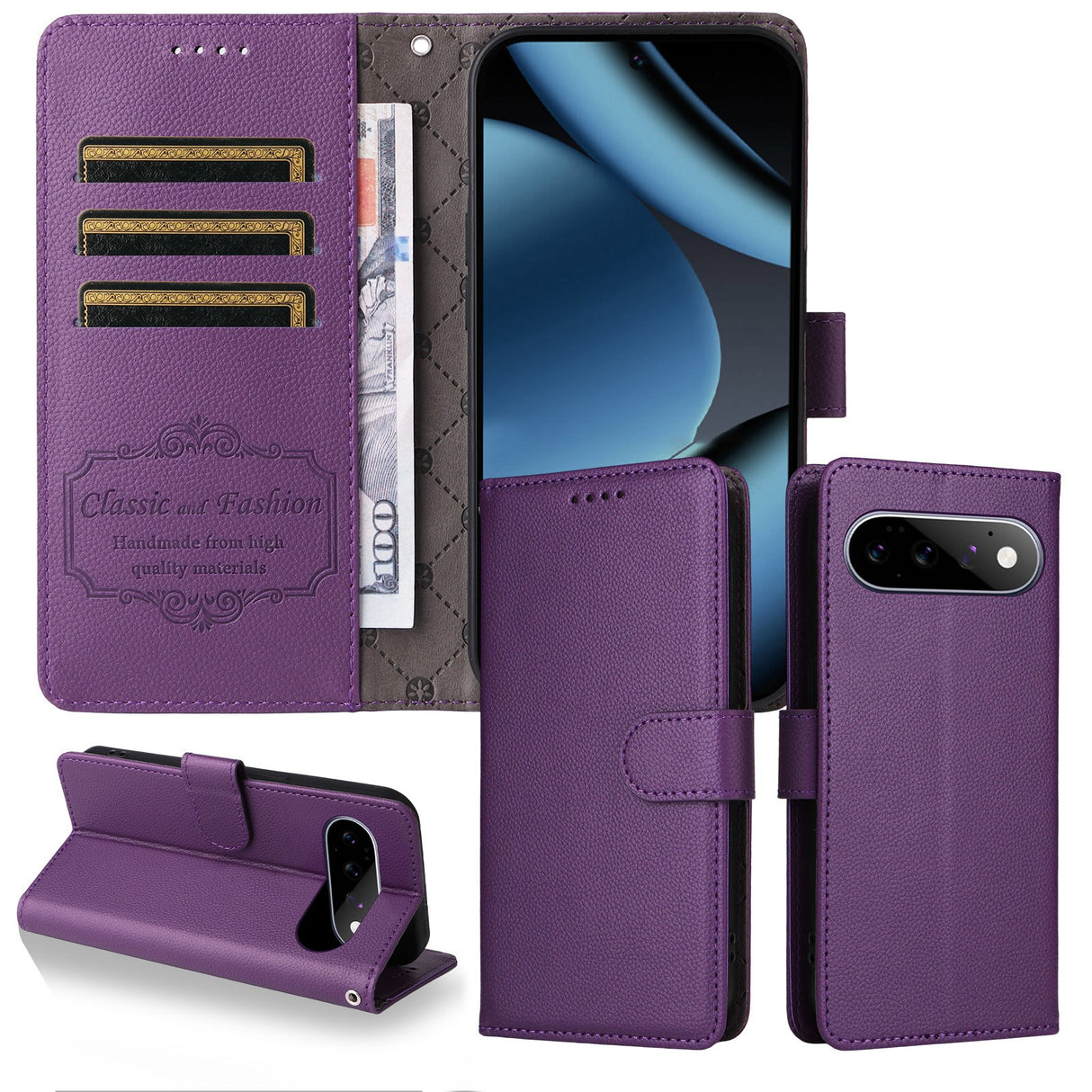EIDERWOOD Google Pixel 11 / 11 Pro Flip Case - Card Holder & Wrist Strap - Purple